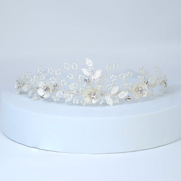 Swarovski Crystal Silver Floral Tiara , Long Bridal Jewelry Crystal Flower Tiara Bridal Earrings Statement Earrings
